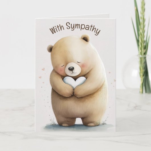 Editable Bear With Heart Sympathy Karte (Vorderseite)