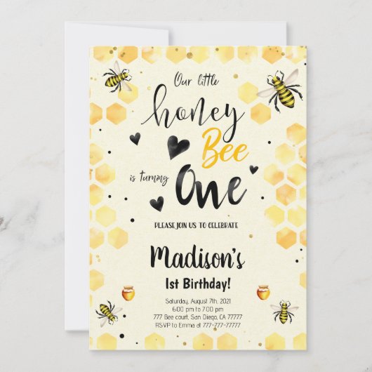 Editable Bee Birthday Einladung (Vorderseite)
