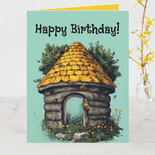 Editable Bees and a Beehive Greeting Karte (Gelbe Blume)