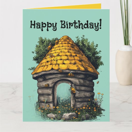 Editable Bees and a Beehive Greeting Karte (Vorderseite)