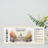 Editable Belfast Flugzeug Ticket, Irland Trip Einladung (Stehend Vorderseite)