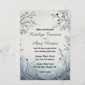 Editable Berries on Blue Wedding Einladung (Vorne/Hinten)