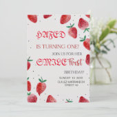 Editable Berry Strawberry Einladung zum Geburtstag (Stehend Vorderseite)