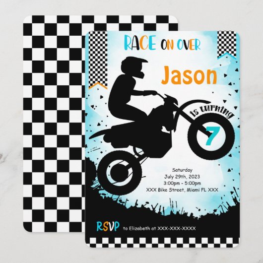 Editable Bike Birthday Einladung (Vorne/Hinten)