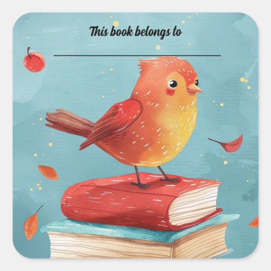 Editable Bird on Books Bookplate Sticker (Vorderseite)