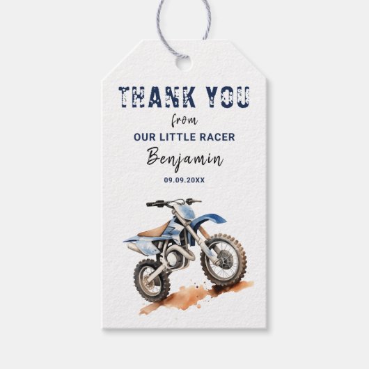 Editable Birthday Blue Dirt Bike Geschenkanhänger (Vorderseite)
