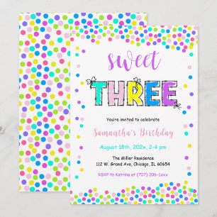 Editable Birthday Invitation Girl Age 3 Einladung
