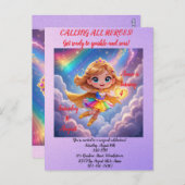 Editable Birthday Invitation – Superheroine Theme Postkarte (Vorne/Hinten)