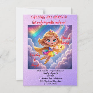 Editable Birthday Invitation – Superheroine Theme Postkarte