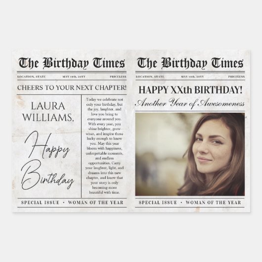 Editable Birthday Newspaper Blume Bouquet Geschenkpapier Set (Vorderseite)