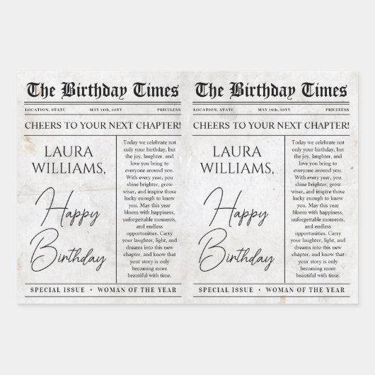 Editable Birthday Newspaper Blume Bouquet Geschenkpapier Set (Vorderseite 3)