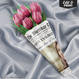 Editable Birthday Newspaper Blume Bouquet Geschenkpapier Set