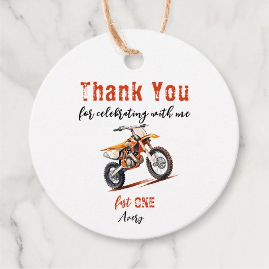 Editable Birthday Orange Dirt Bike Birthday Geschenkanhänger (Vorderseite)