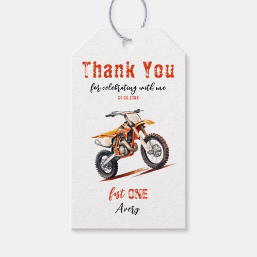 Editable Birthday Orange Dirt Bike Geschenkanhänger (Vorderseite)