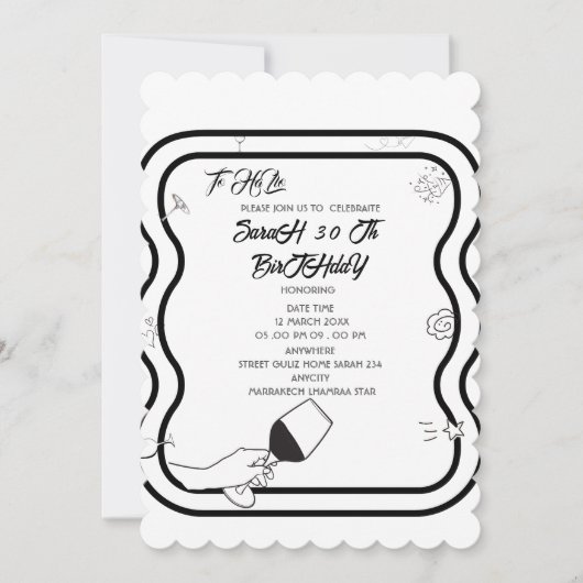 Editable Birthday Party Invi Hand Drawn  Invitatio Einladung (Vorderseite)