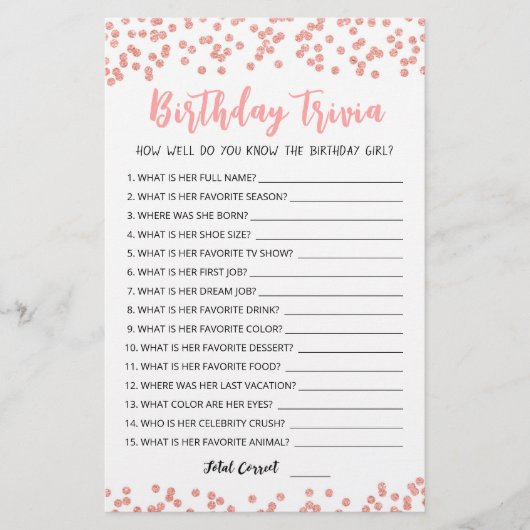 Editable Birthday trivia Birthday party game (Vorderseite)