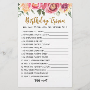 Editable Birthday trivia Birthday party game