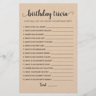 Editable Birthday trivia Birthday party game