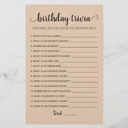 Editable Birthday trivia Birthday party game (Vorderseite)