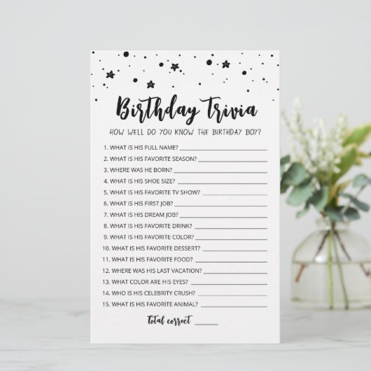 Editable Birthday trivia Birthday party game (Stehend Vorderseite)
