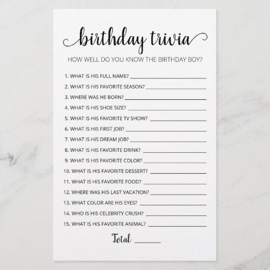 Editable Birthday trivia Birthday party game (Vorderseite)