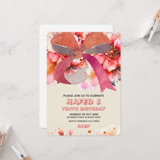 Editable Birthday zehnte Coquette Pink Bow Birthda Einladung (Vorderseite/Rückseite Beispiel)