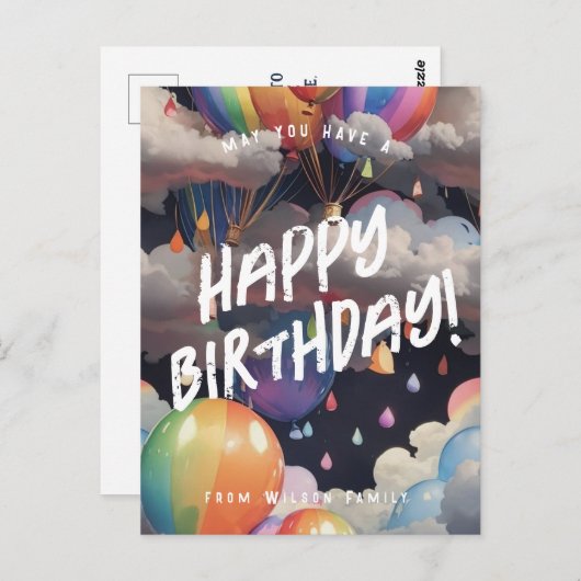 Editable Bithday Regenbogenballons grüßen Postkarte (Vorne/Hinten)