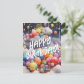 Editable Bithday Regenbogenballons grüßen Postkarte (Stehend Vorderseite)
