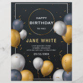 Editable Black and Gold Ballon Erwachsene Geburtst Flyer (Vorne)