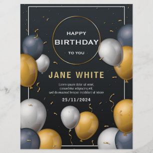 Editable Black and Gold Ballon Erwachsene Geburtst Flyer