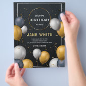 Editable Black and Gold Ballon Erwachsene Geburtst Flyer (Hand)