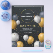 Editable Black and Gold Ballon Erwachsene Geburtst Flyer (Einzeln)