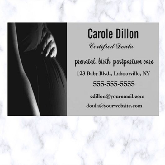Editable Black and White Certified Doula Visitenkarte