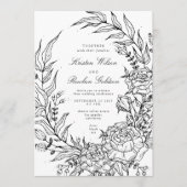 Editable Black Blume White Wreath Wedding Einladung (Vorderseite)