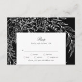 Editable Black Blume White Wreath Wedding RSVP Karte (Vorderseite)