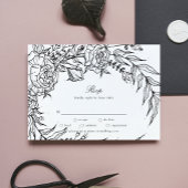 Editable Black Blume White Wreath Wedding RSVP Karte