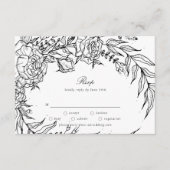 Editable Black Blume White Wreath Wedding RSVP Karte (Vorderseite)