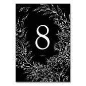Editable Black Blume White Wreath Wedding Tischnummer (Vorderseite)