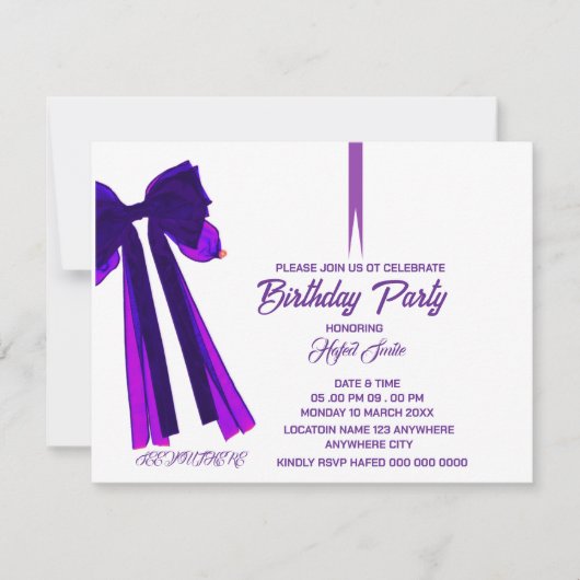Editable Black Bow Birthday Einladung Template, M (Vorderseite)