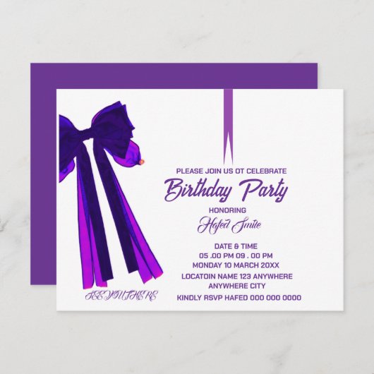 Editable Black Bow Birthday Einladung Template, M (Vorne/Hinten)