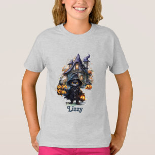 Editable Black Cat Hexe Pumpkin Jugend Halloween T-Shirt