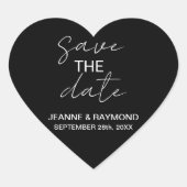 Editable Black Save the Date Wedding Ankündigung Herz-Aufkleber (Vorderseite)