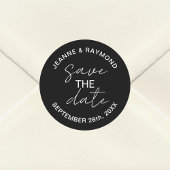 Editable Black Save the Date Wedding Ankündigung Runder Aufkleber