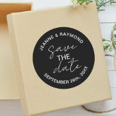 Editable Black Save the Date Wedding Ankündigung Runder Aufkleber