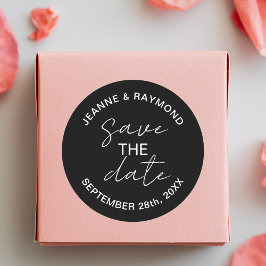 Editable Black Save the Date Wedding Ankündigung Runder Aufkleber