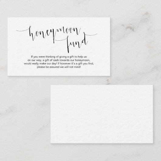 Editable Black Script, Wedding Honeymoon Fund Begleitkarte (Vorne/Hinten)
