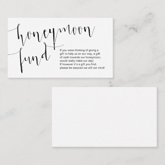 Editable Black Script, Wedding Honeymoon Fund Begleitkarte (Vorne/Hinten)