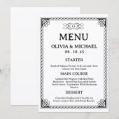 Editable Black & White Irish Celtic Knot Wedding Menükarte (Vorne/Hinten)