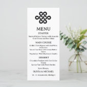 Editable Black & White Trinity Celtic Knot Wedding Menükarte (Stehend Vorderseite)