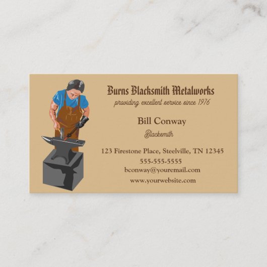Editable Blacksmith Business Card Visitenkarte (Vorderseite)